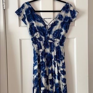 Blue and white maxi dress